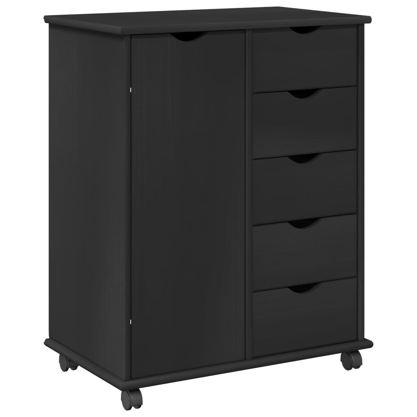 Rullende skap med hjul Svart 63,5 x 39 x 79 cm Massiv furu vidaXL