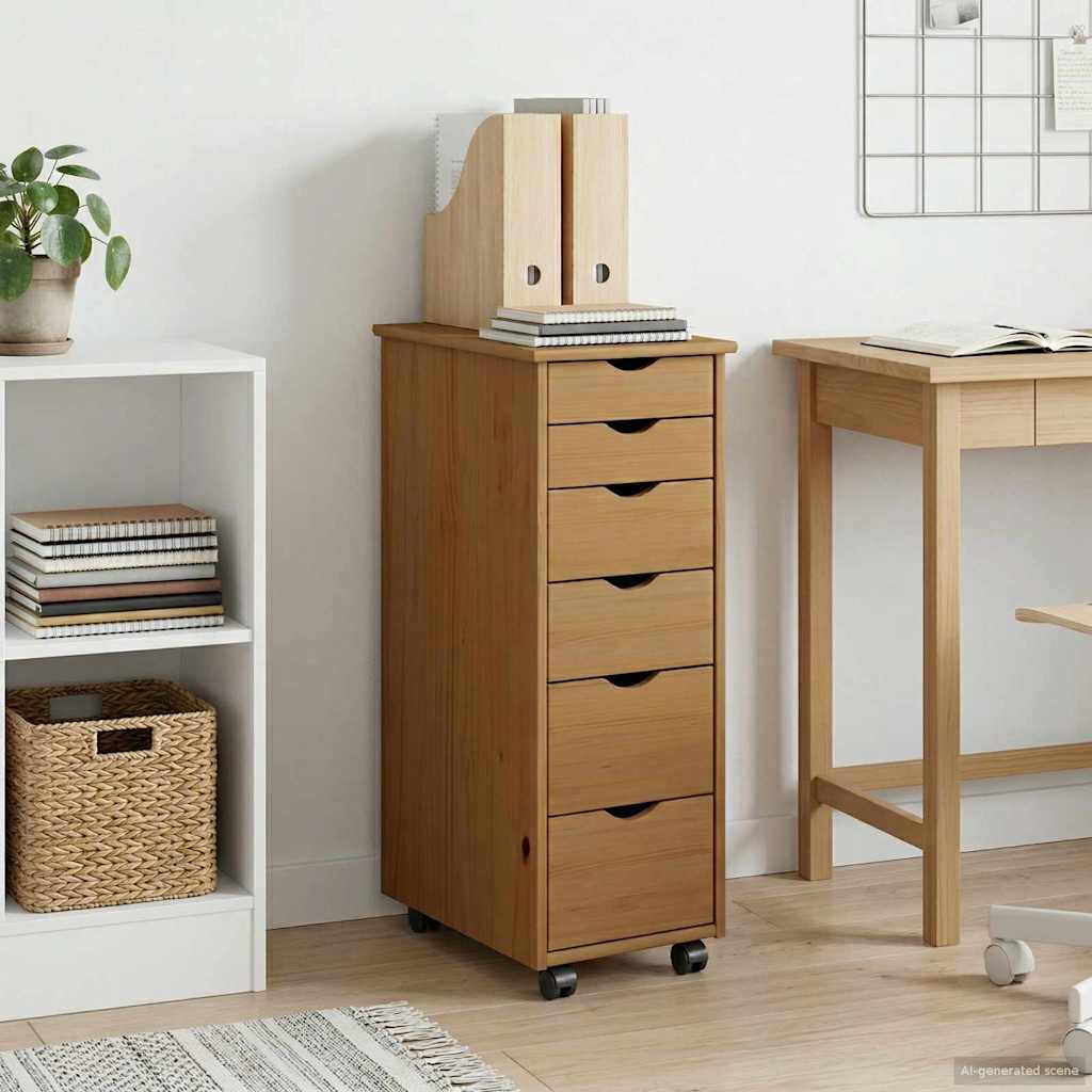 Rullende skap Honning brun 34 x 39 x 93,5 cm Massiv furu