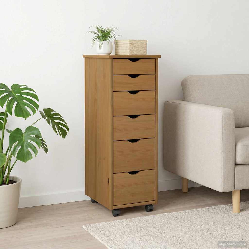 Rullende skap Honning brun 34 x 39 x 93,5 cm Massiv furu