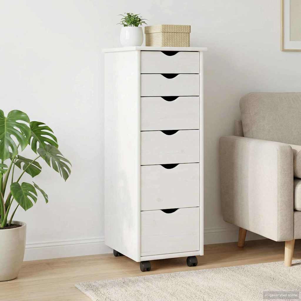 Rullende skap med hjul Hvit 34 x 39 x 93,5 cm Massiv furu