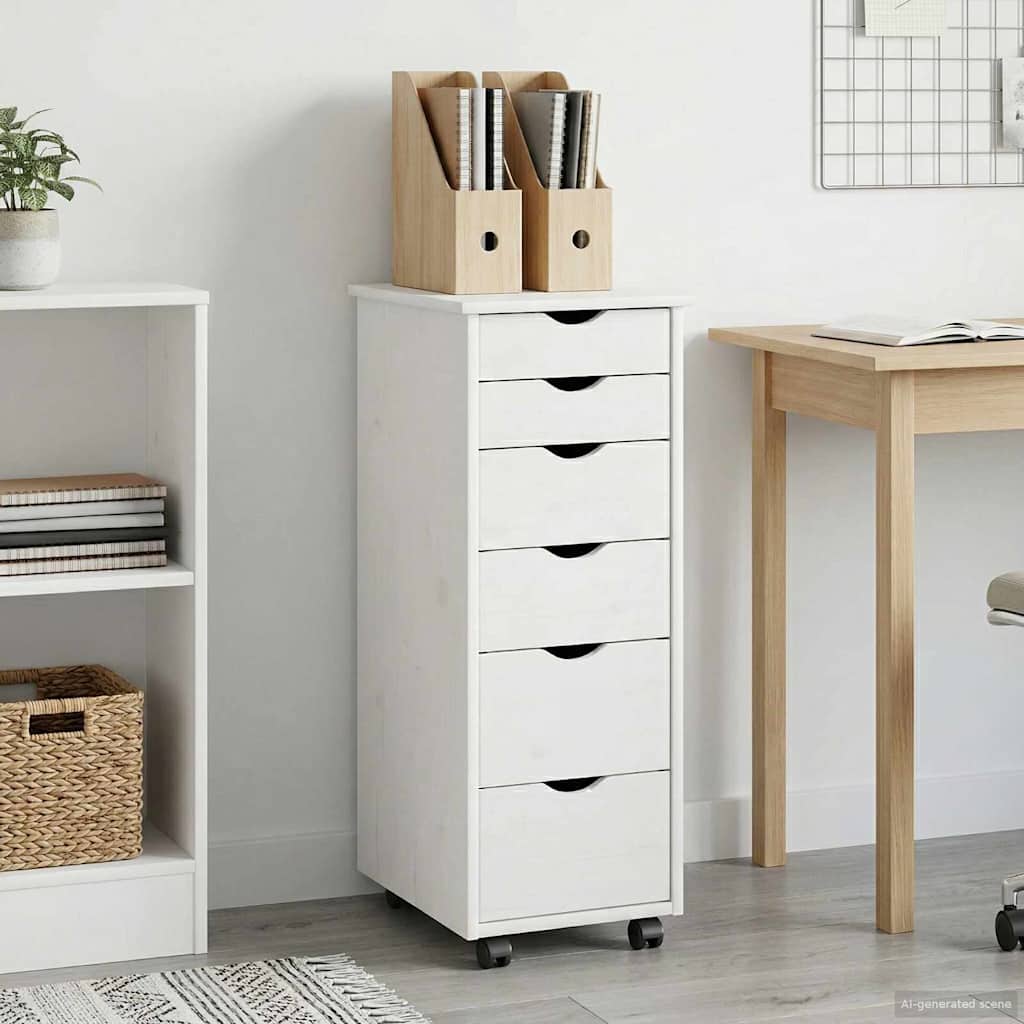 Rullende skap med hjul Hvit 34 x 39 x 93,5 cm Massiv furu