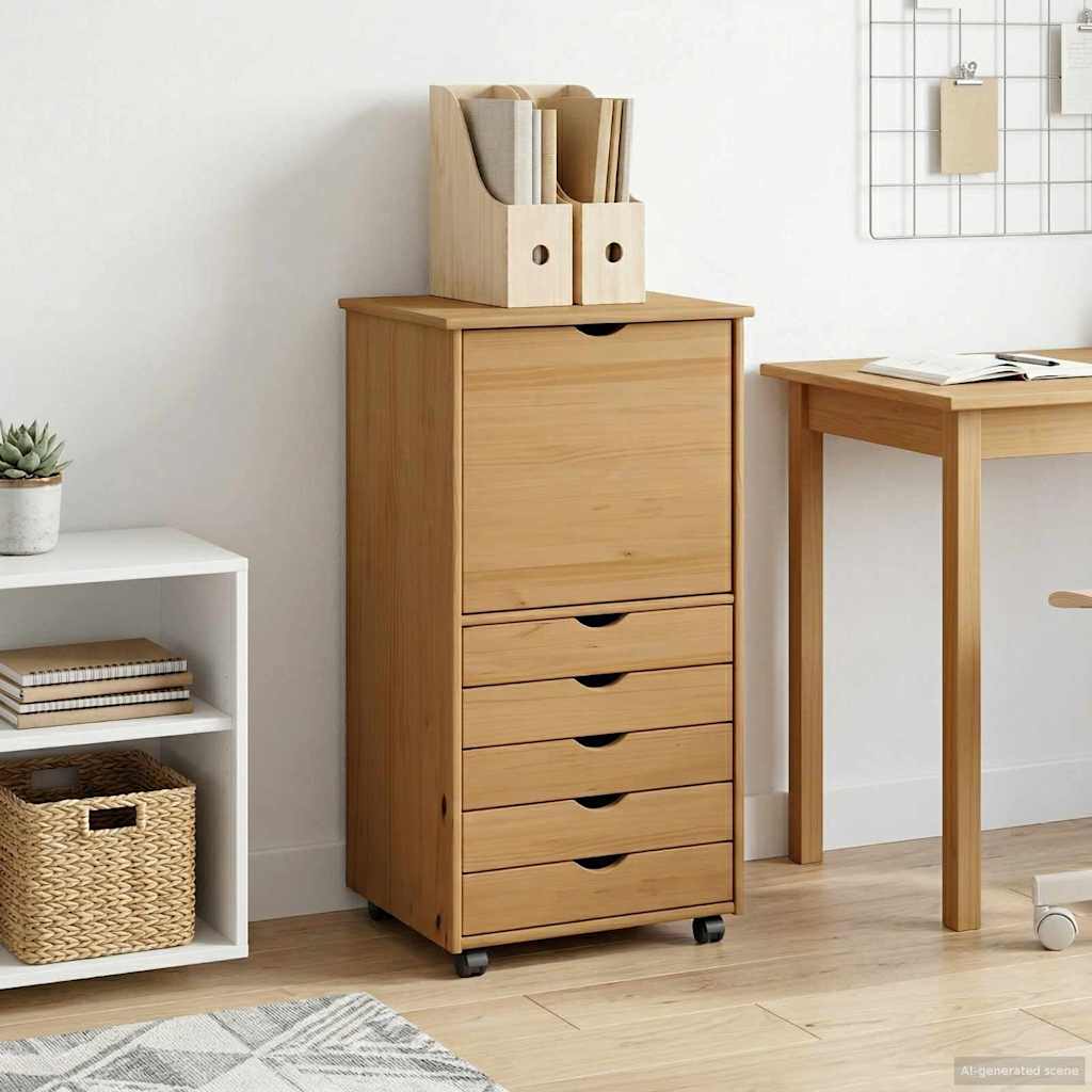 Rullende skap Honning brun 53 x 39 x 103 cm Massiv furu