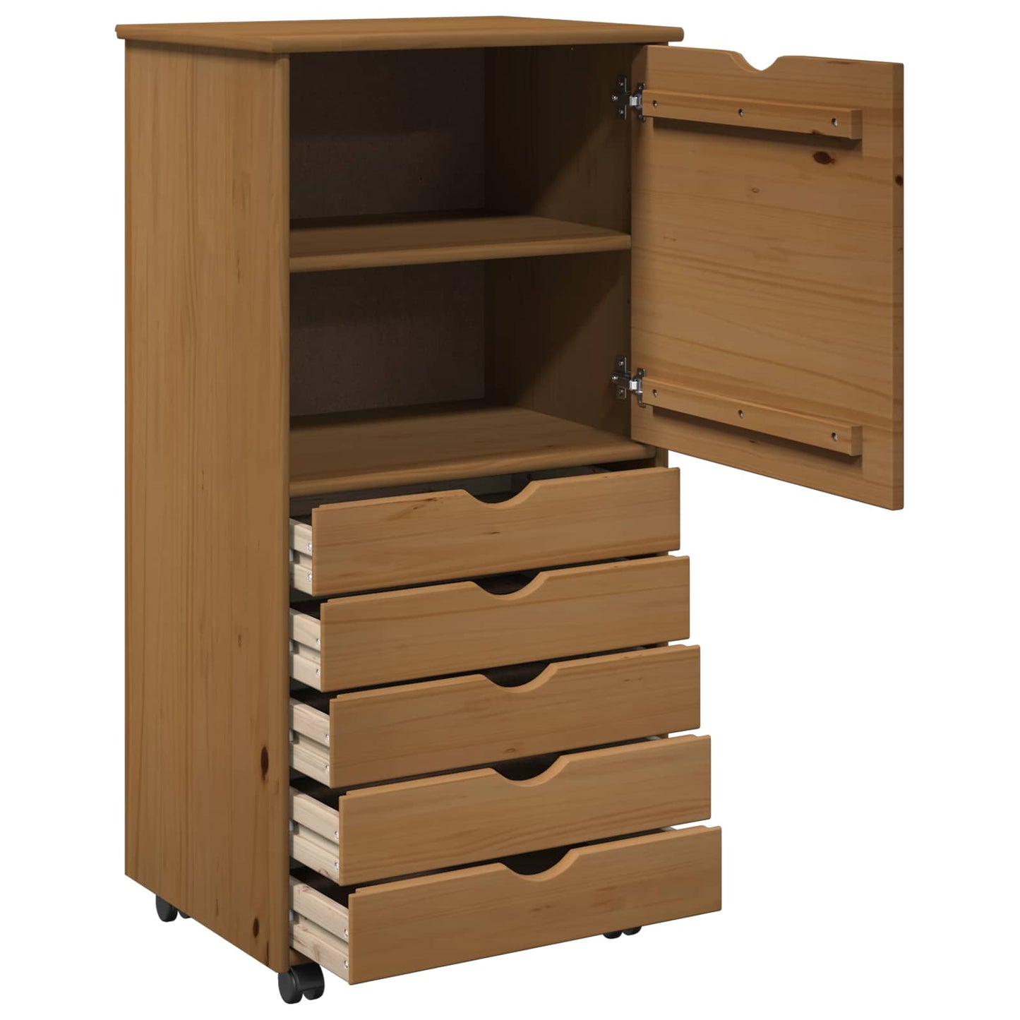 Rullende skap Honning brun 53 x 39 x 103 cm Massiv furu