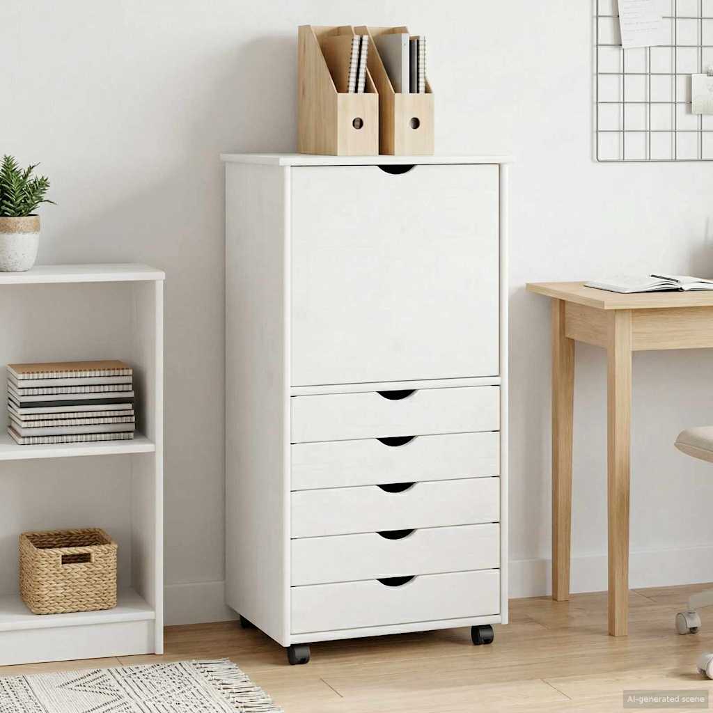 Rullende skap med hjul Hvit 53 x 39 x 103 cm Massiv furu