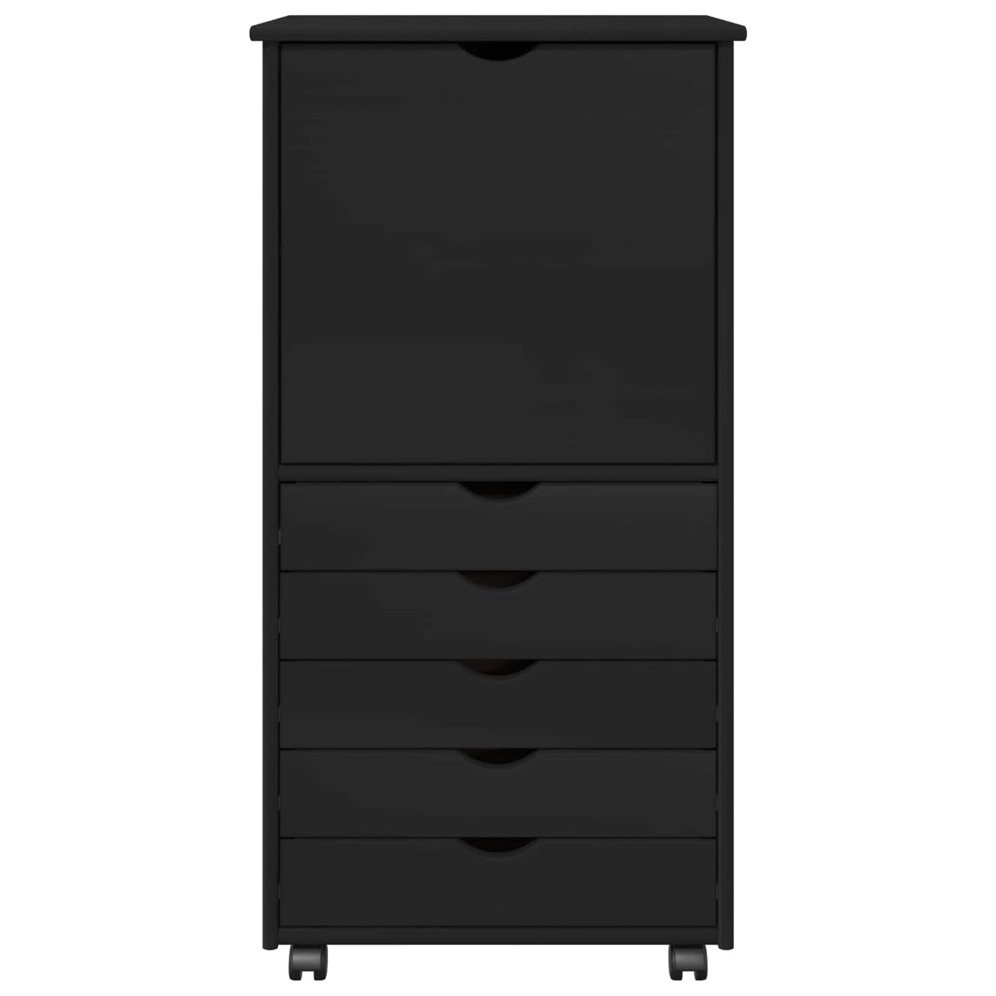 Rullende skap med hjul Svart 53 x 39 x 103 cm Massiv furu