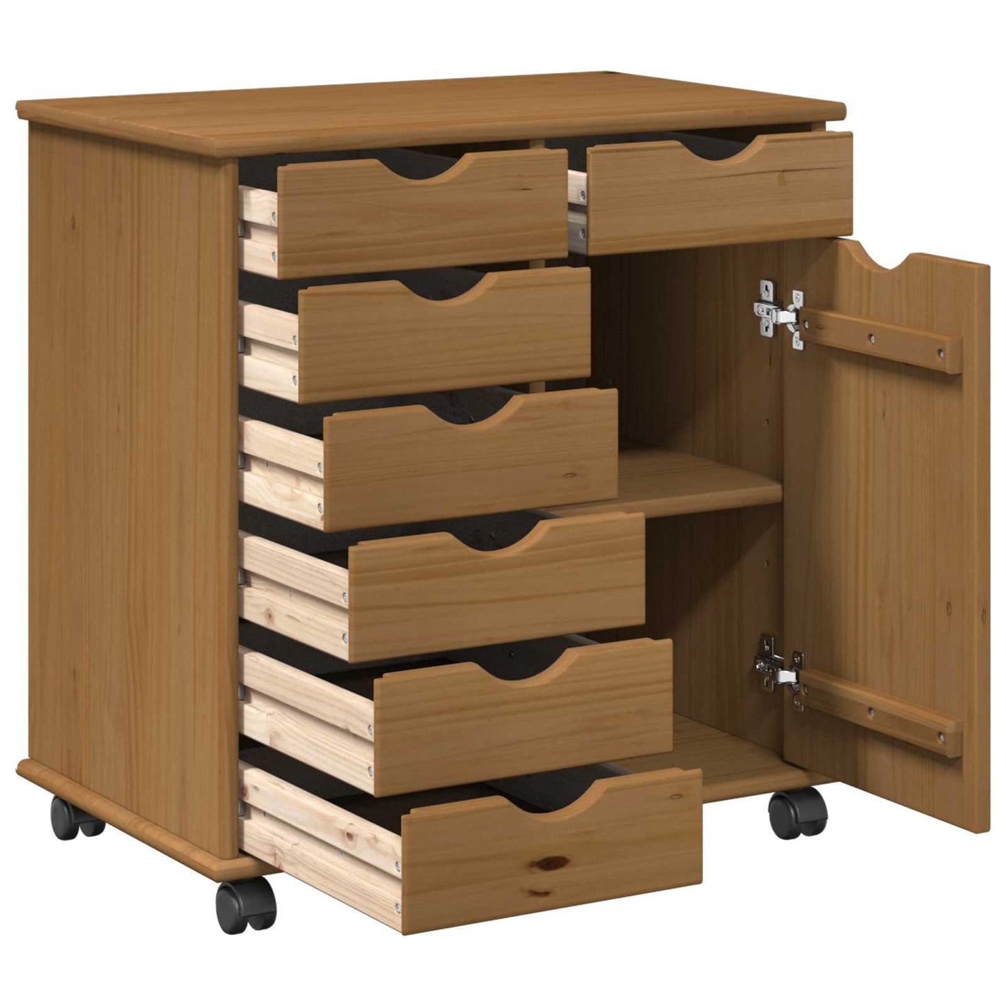 Rullende skap Honning brun 63,5 x 39 x 65,5 cm Massiv furu