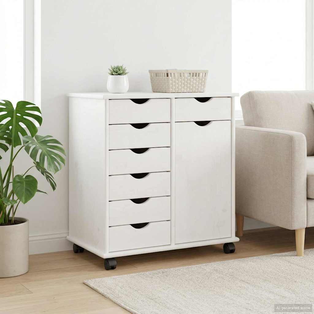 Rullende skap med hjul Hvit 63,5 x 39 x 65,5 cm Massiv furu