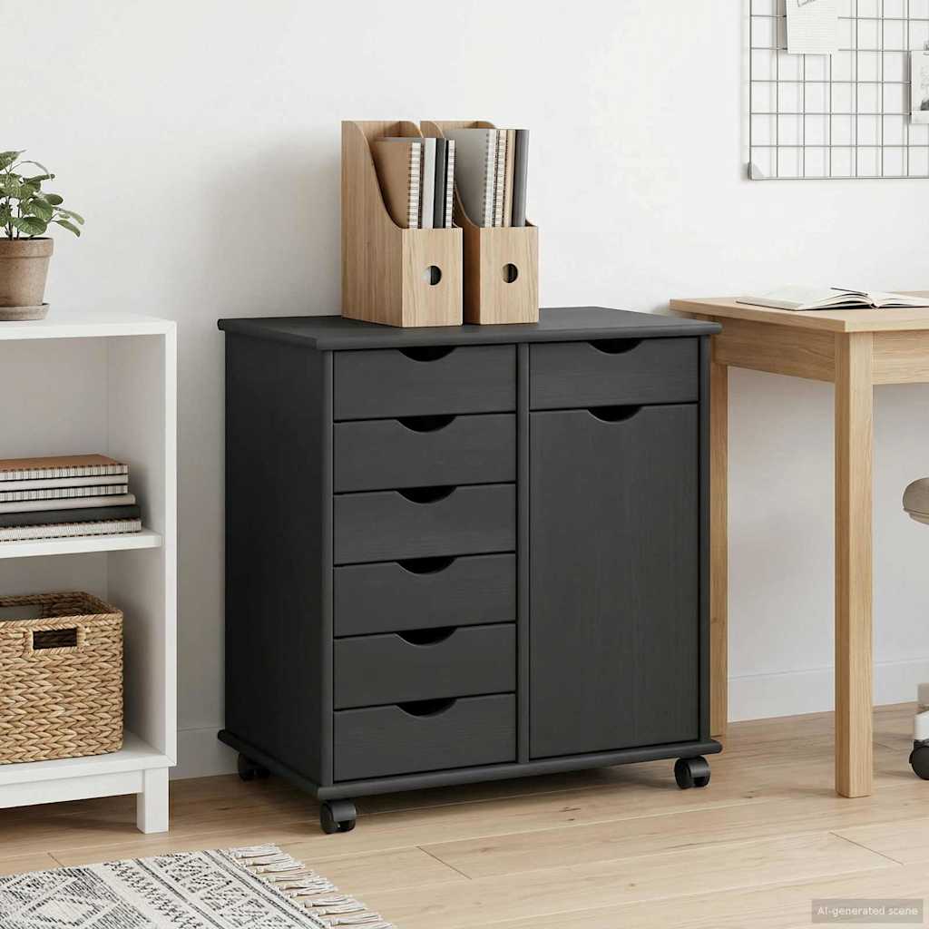 Rullende skap med hjul Grå 63,5 x 39 x 65,5 cm Massiv furu