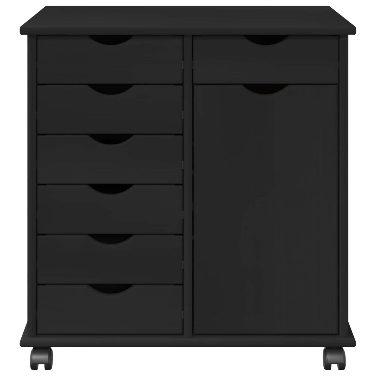 Rullende skap med hjul Svart 63,5 x 39 x 65,5 cm Massiv furu