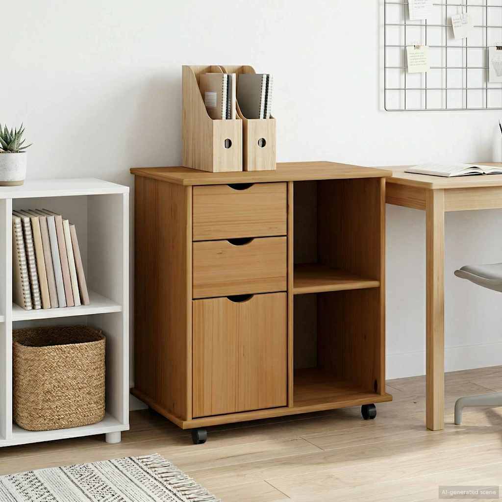 Rullende skap Honning brun 63,5 x 39 x 65,5 cm Massiv furu vidaXL