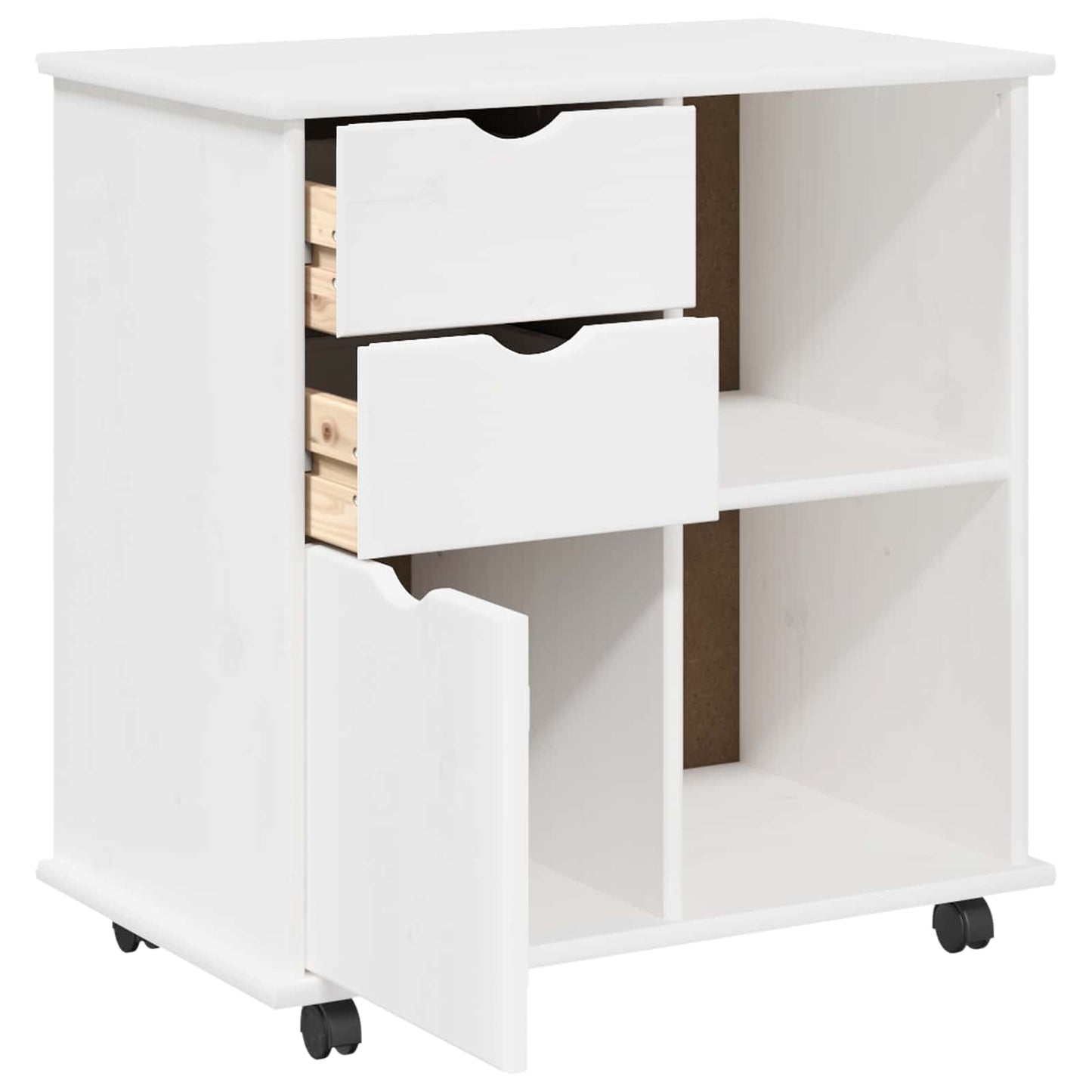Rullende skap med hjul Hvit 63,5 x 39 x 65,5 cm Massiv furu vidaXL