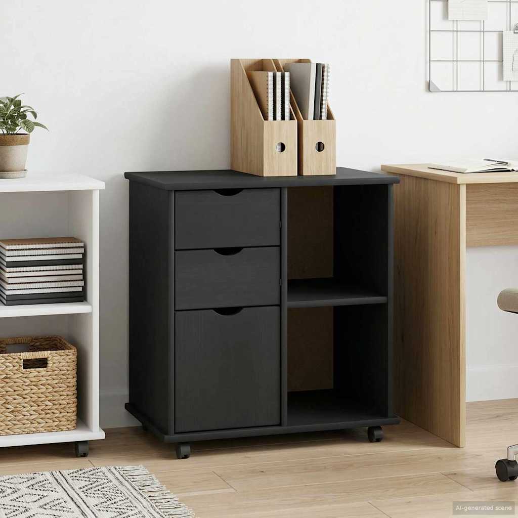 Rullende skap med hjul Grå 63,5 x 39 x 65,5 cm Massiv furu vidaXL