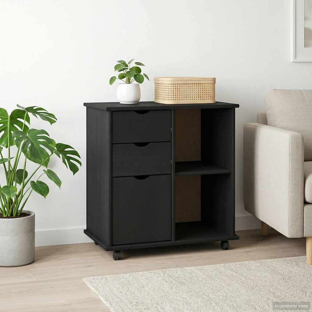Rullende skap med hjul Svart 63,5 x 39 x 65,5 cm Massiv furu vidaXL