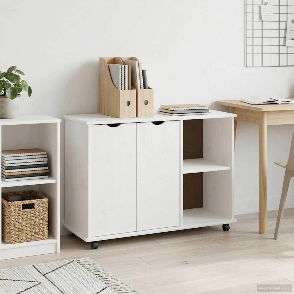 Rullende skap med hjul Hvit 100 x 39 x 65,5 cm Massiv furu