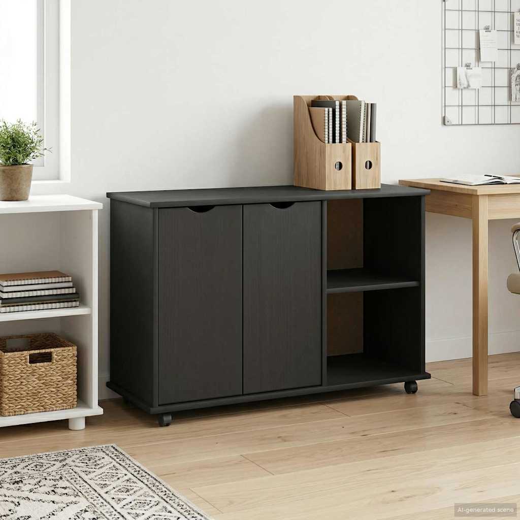 Rullende skap med hjul Svart 100 x 39 x 65,5 cm Massiv furu