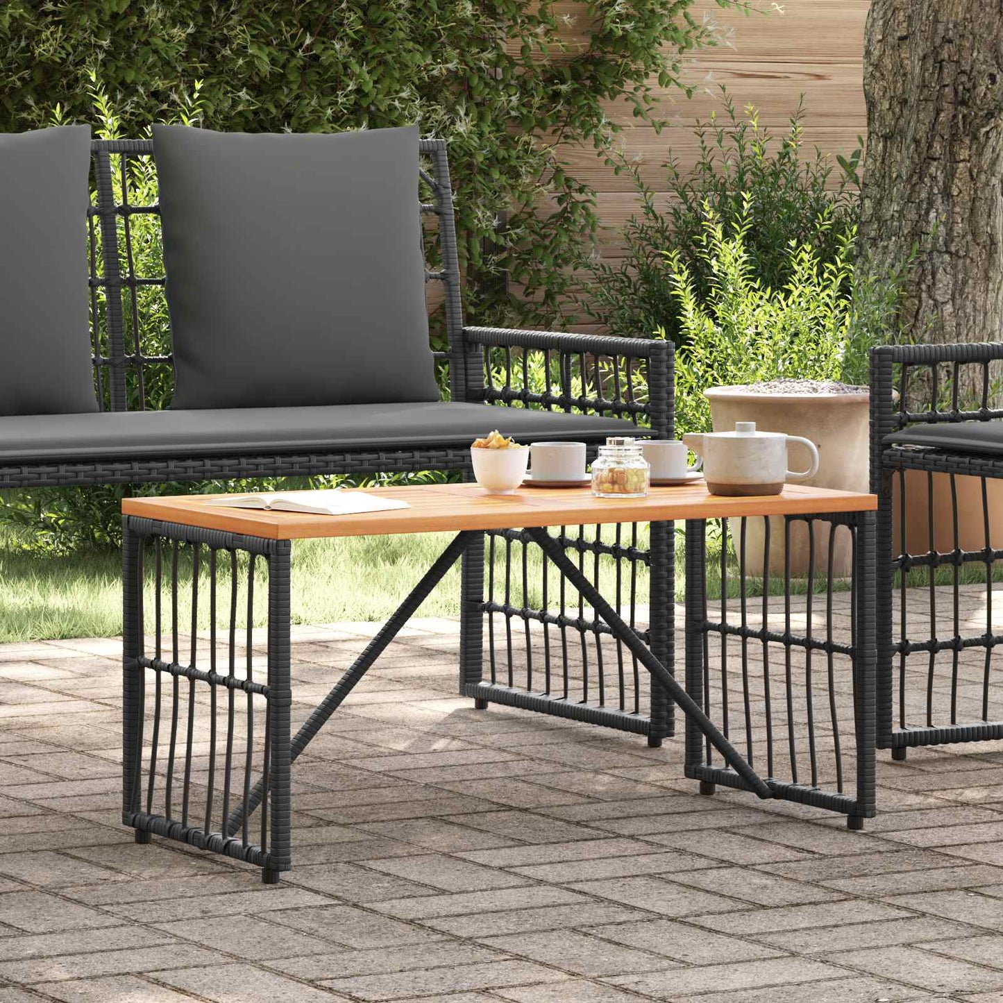 Utebord Svart 80 x 40 x 40 cm Stål og Poly Rattan