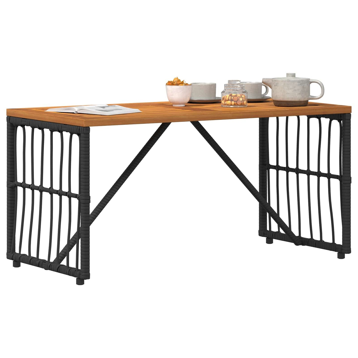 Utebord Svart 80 x 40 x 40 cm Stål og Poly Rattan