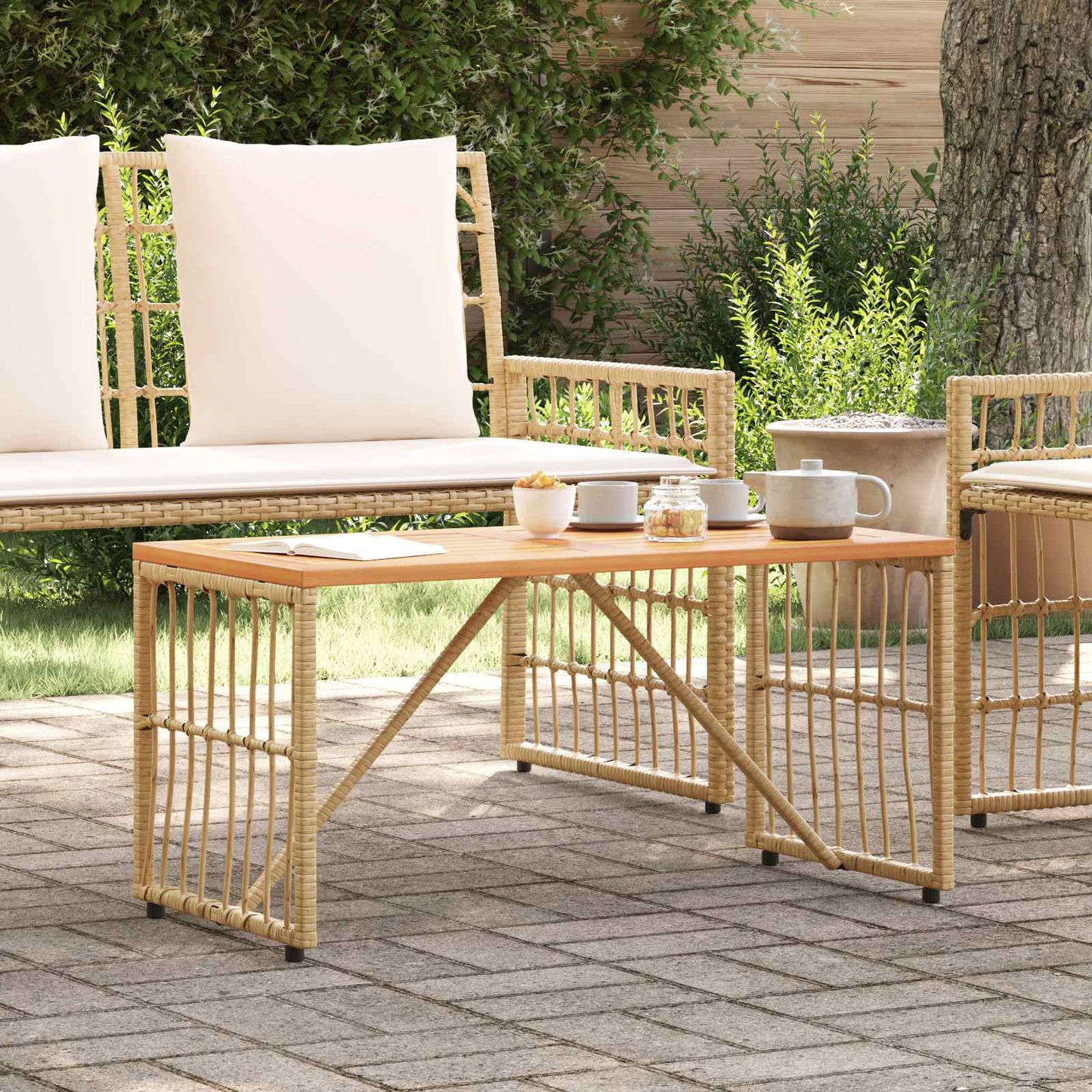 Utebord Naturlig 80 x 40 x 40 cm Stål og Poly Rattan