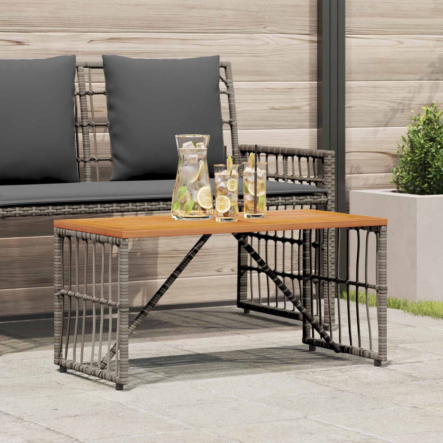 Utebord Grå 80 x 40 x 40 cm Stål og Poly Rattan