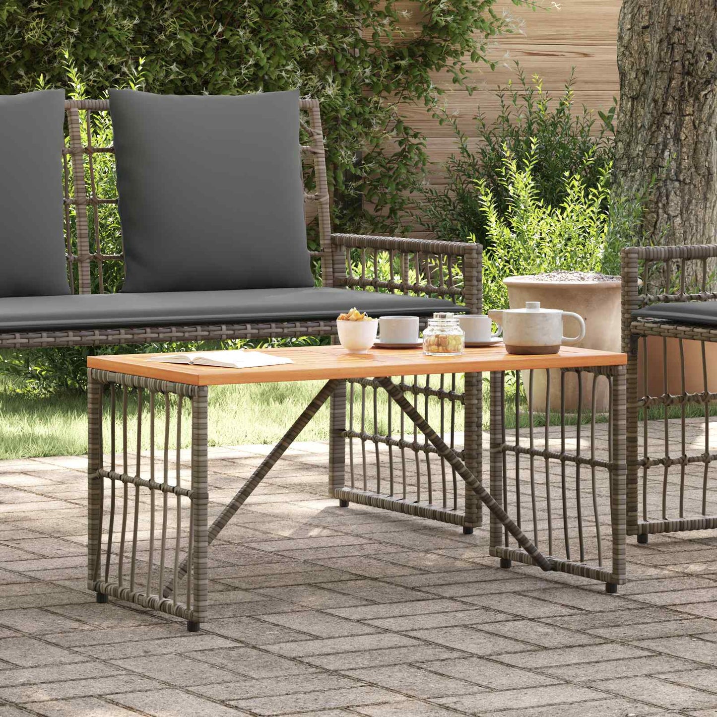 Utebord Grå 80 x 40 x 40 cm Stål og Poly Rattan