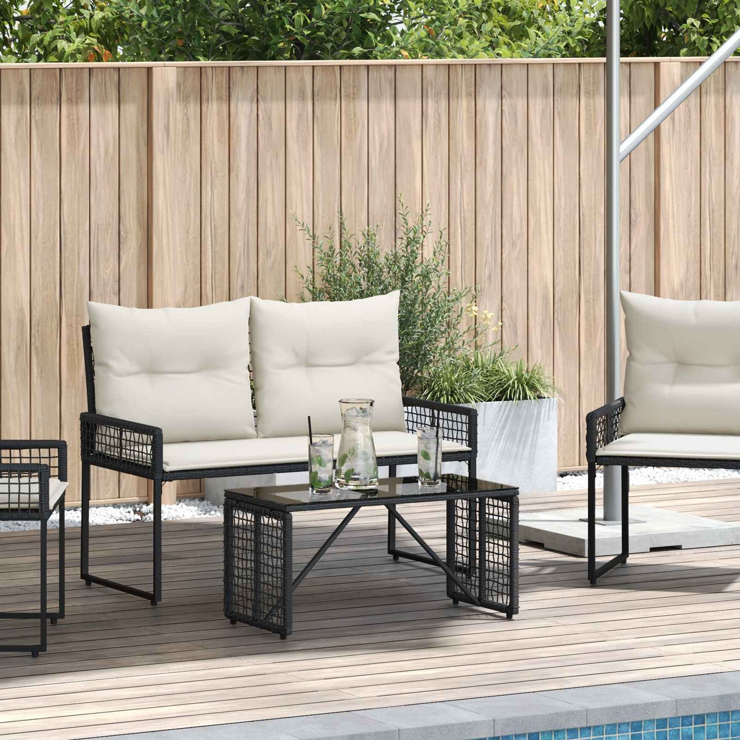 Utebord Svart 80 x 40 x 40 cm PE Rattan og Glass vidaXL