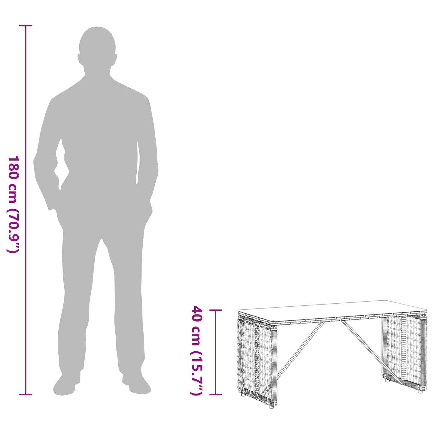 Utebord Svart 80 x 40 x 40 cm PE Rattan og Glass vidaXL