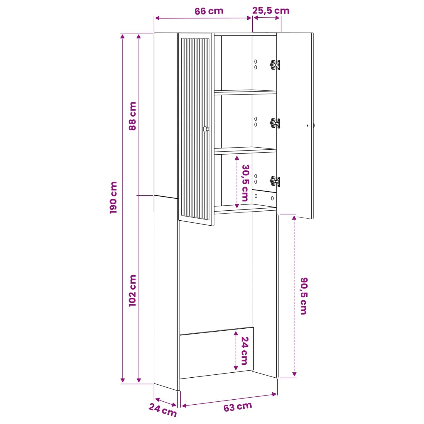 Toalett skap EDE Grå Sonoma 66 x 25,5 x 190 cm Konstruert tre