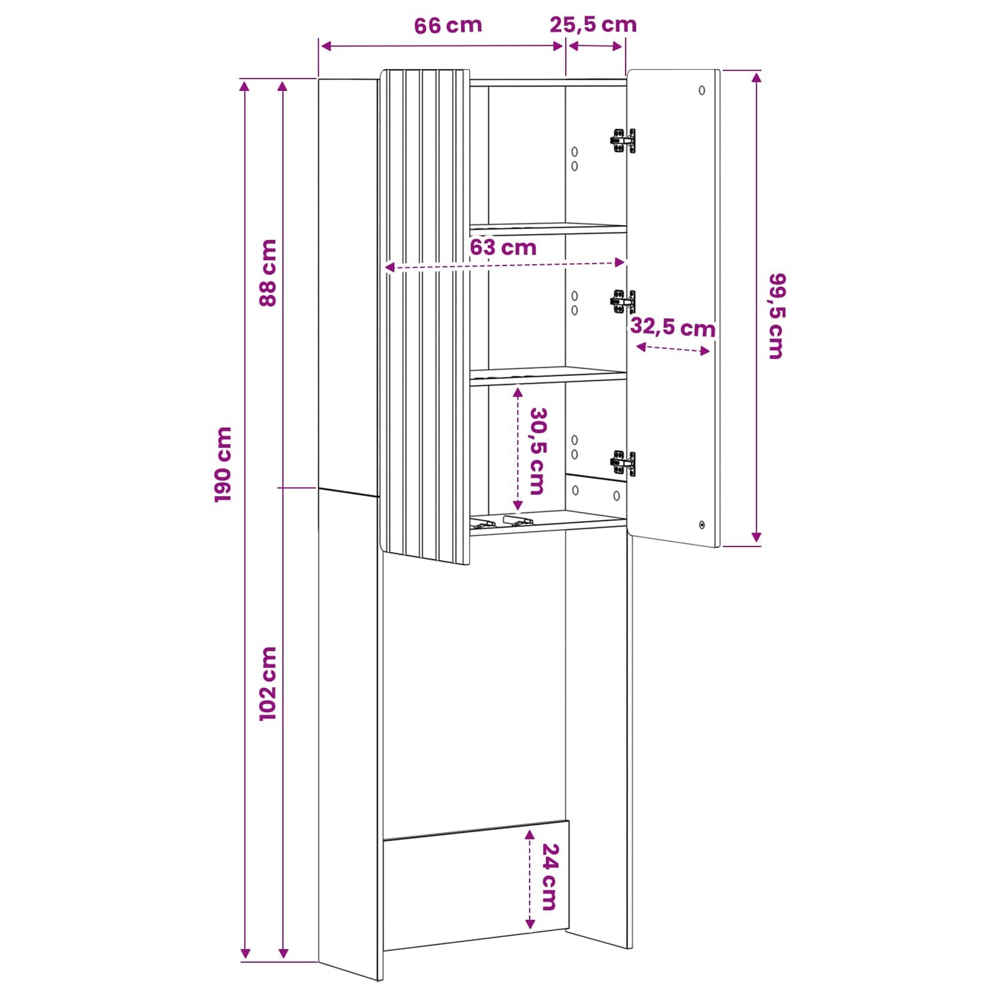 Toalett skap ZWOLLE Svart 66 x 25,5 x 190 cm Konstruert tre