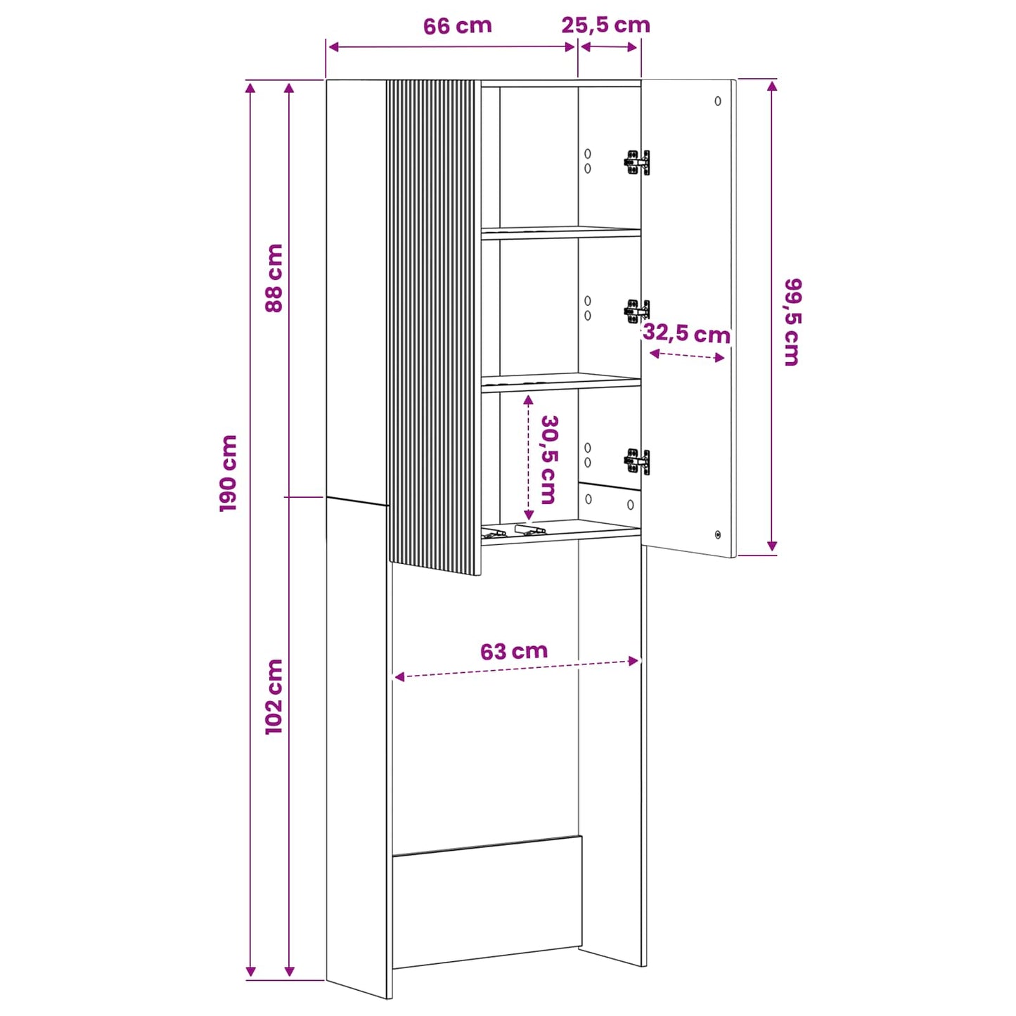 Toalett skap ARNHEM Svart 66 x 25,5 x 190 cm Konstruert tre