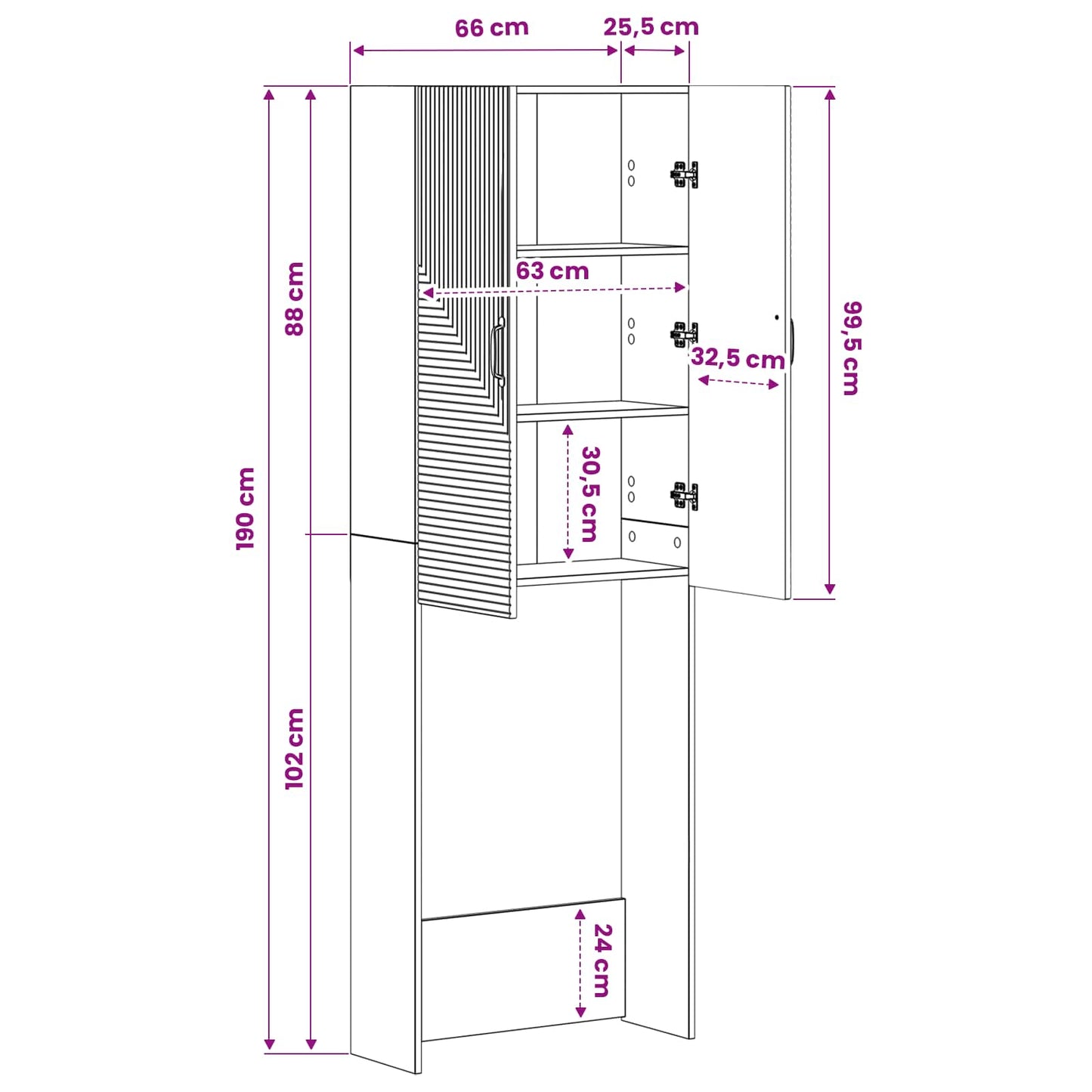 Toalett skap HAARLEM Sonoma eik 66 x 25,5 x 190 cm
