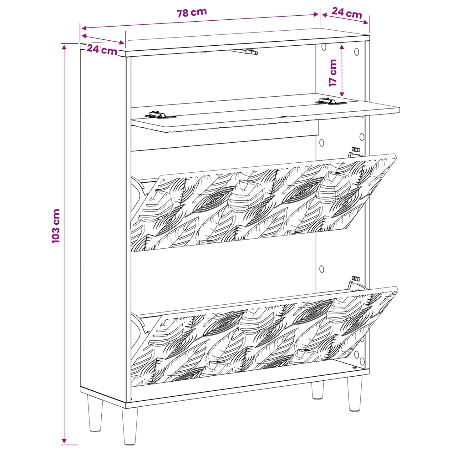 Sko Skap DELFT 78 x 24 x 103 cm Konstruert tre Høgglans hvit