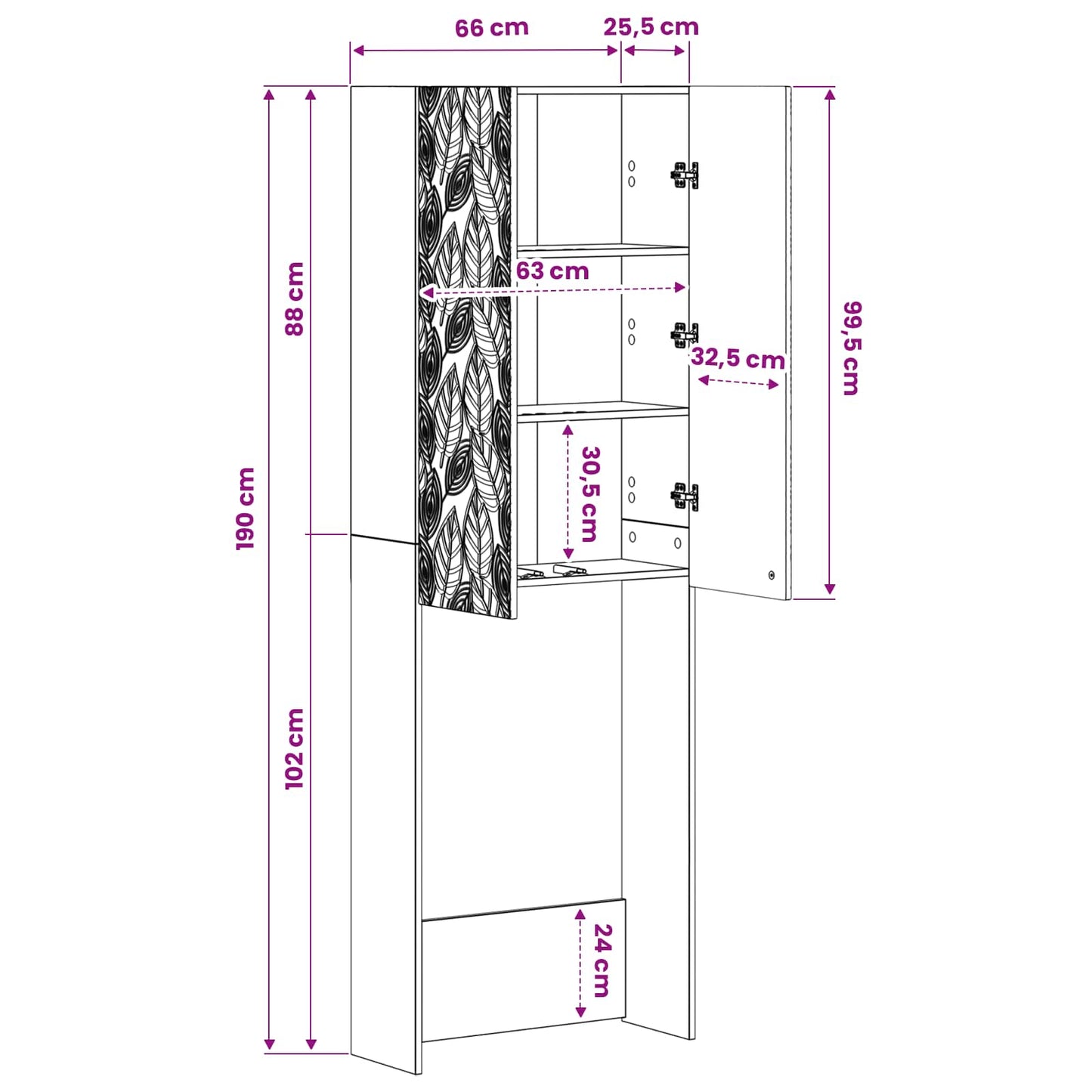 Toalett skap DELFT Svart 66 x 25,5 x 190 cm Konstruert tre
