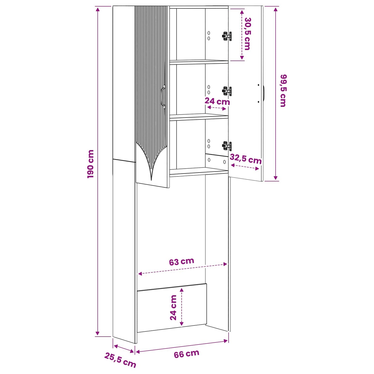 Toalett skap HOORN Røkt Eik 66 x 25,5 x 190 cm Konstruert tre