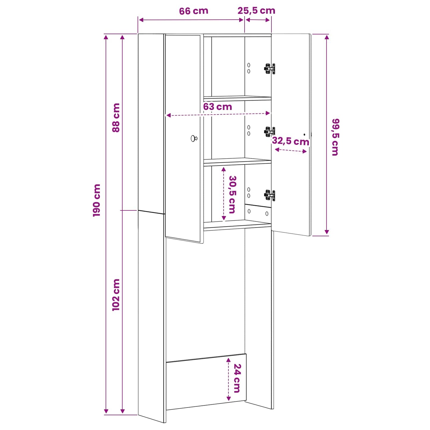Toalett skap BREDA Røkt Eik 66 x 25,5 x 190 cm Konstruert tre