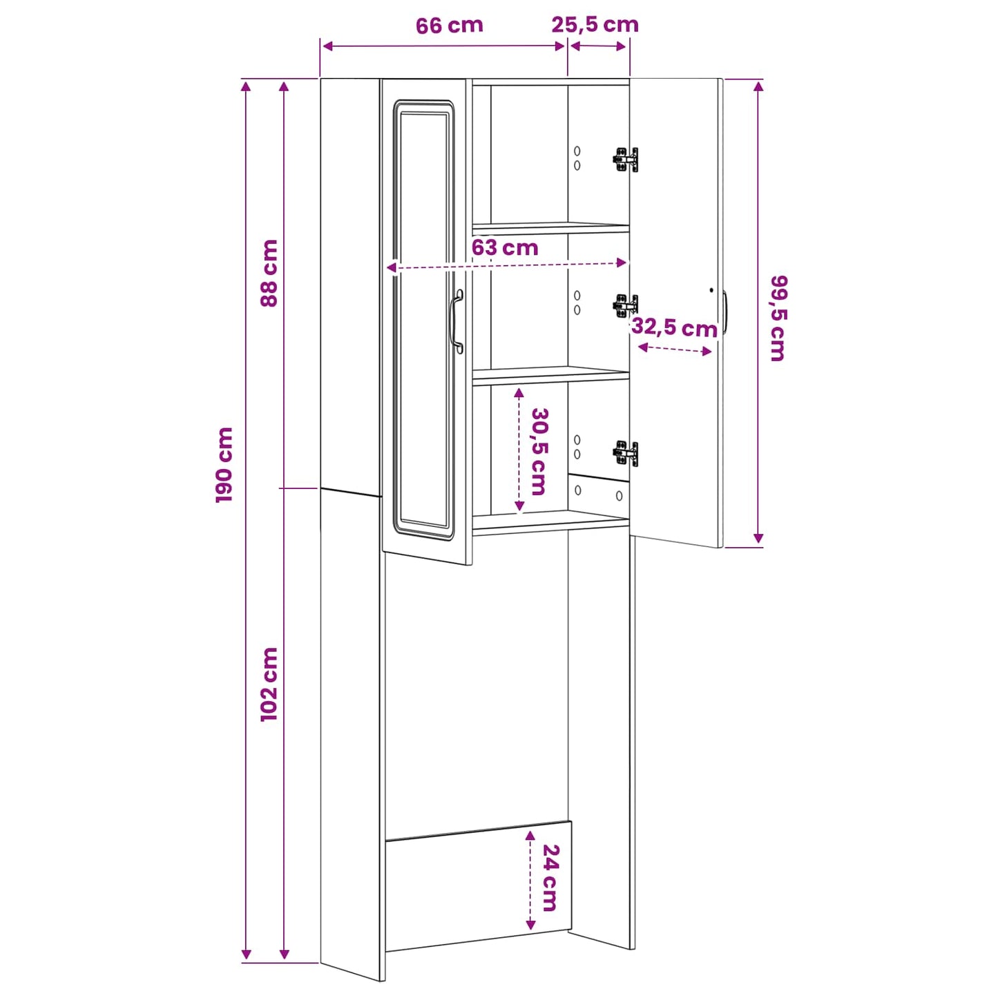 Toalett skap UTRECHT Sonoma eik 66 x 25,5 x 190 cm