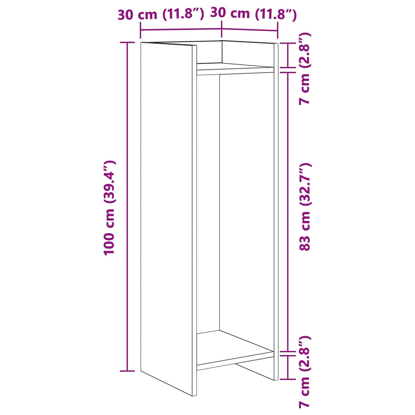 Planteholder Sonoma eik 30 x 30 x 100 cm Konstruert tre