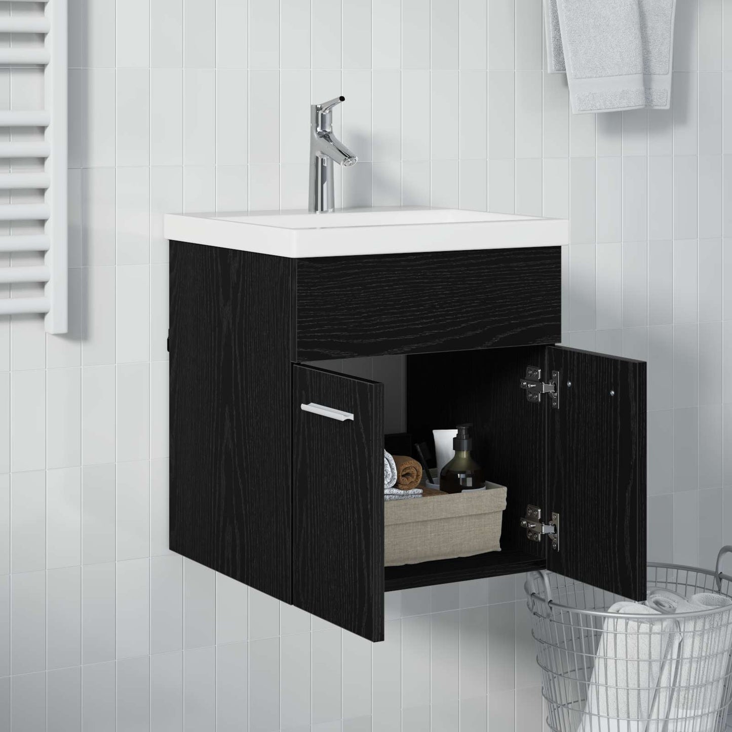 Vaskeskap med dør Svart Eik 41 x 38,5 x 46 cm Konstruert tre