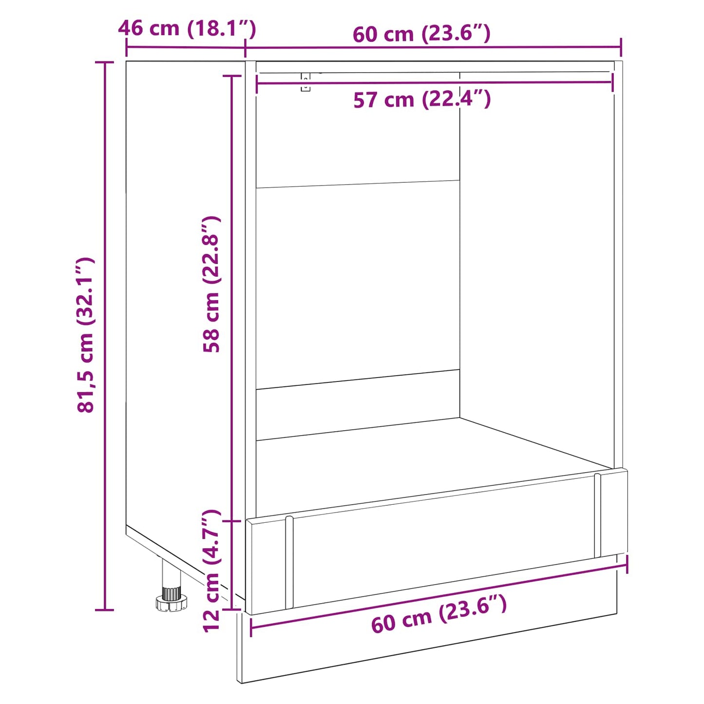 Ovnskap LUCCA Svart eik 60 x 46 x 81,5 cm Konstruert tre