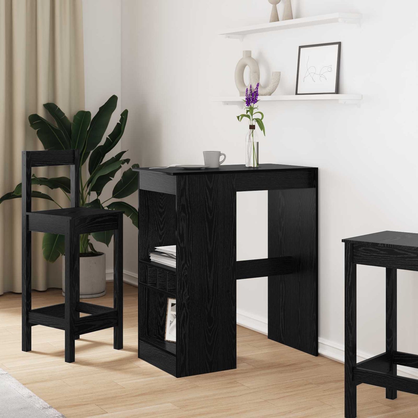 Barbord med hylle Svart Eik 90 x 47,5 x 103,5 cm Konstruert tre