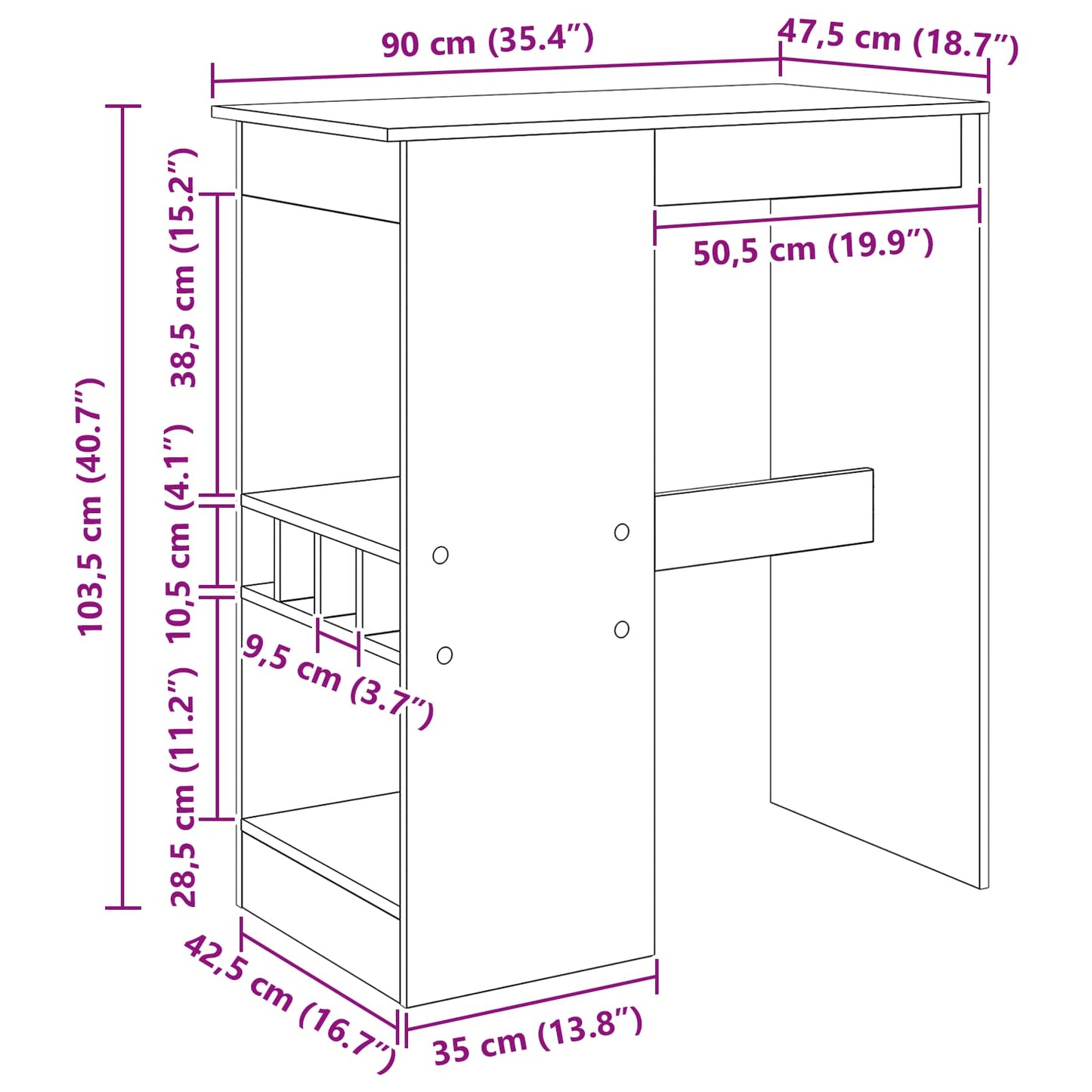 Barbord med hylle Svart Eik 90 x 47,5 x 103,5 cm Konstruert tre