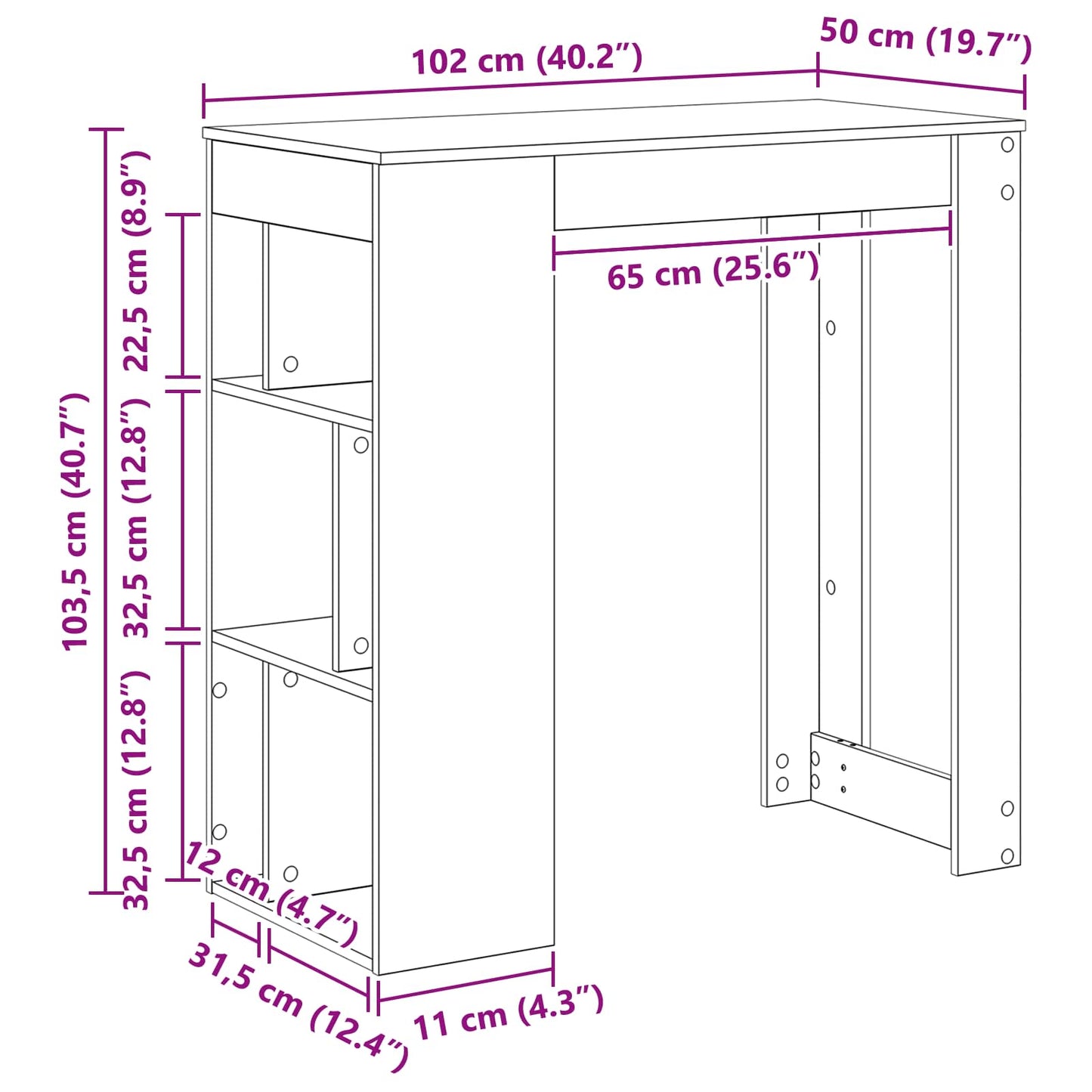 Barbord med hylle Svart Eik 102 x 50 x 103,5 cm Konstruert tre