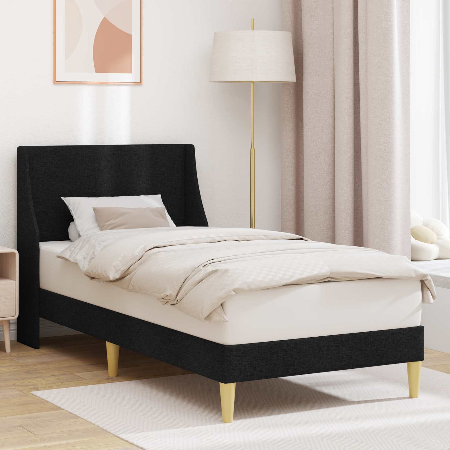 Sengestamme med hodegjerde Svart 90 x 190 cm Stoff