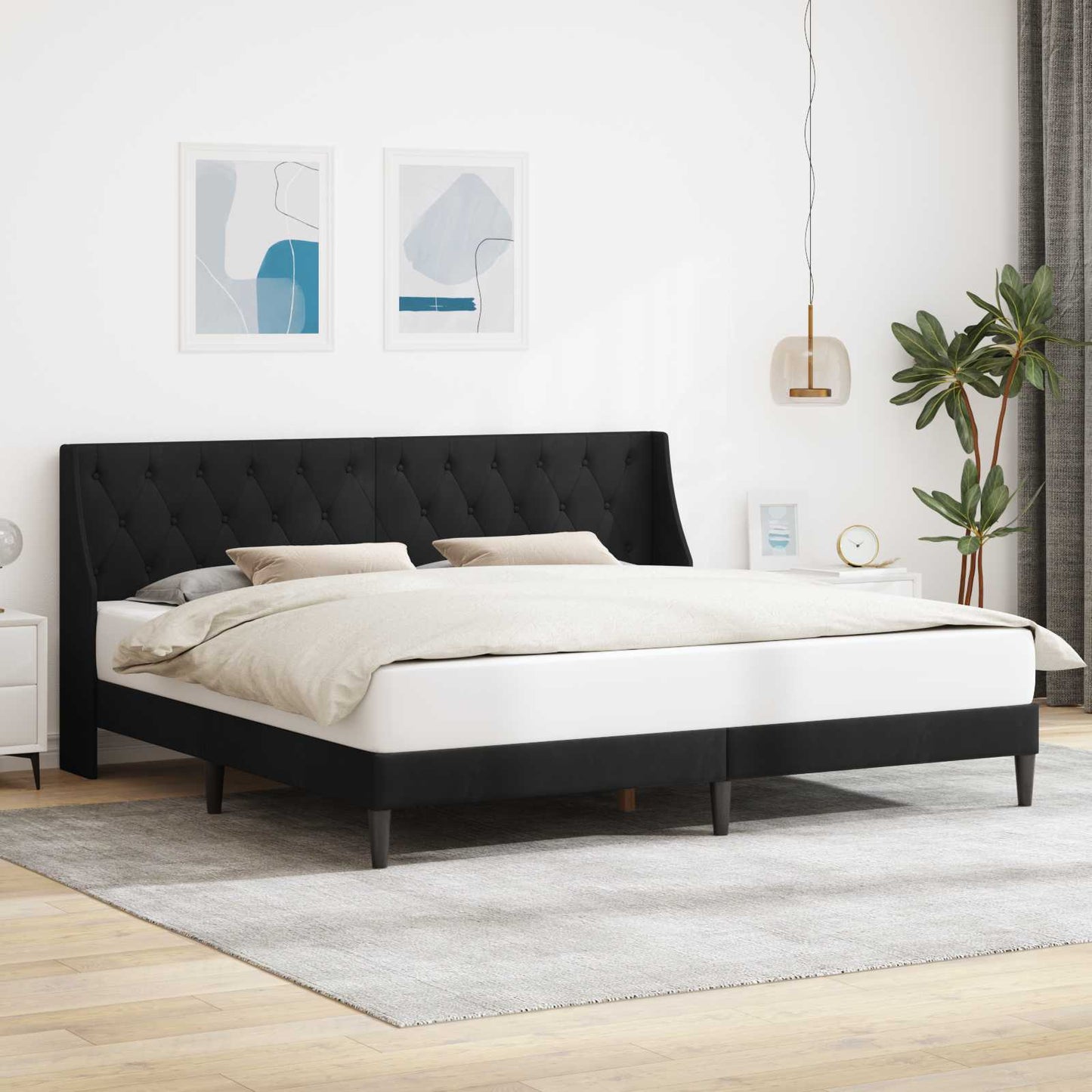 Sengestamme med hodegjerde Svart 180 x 200 cm Fløyel