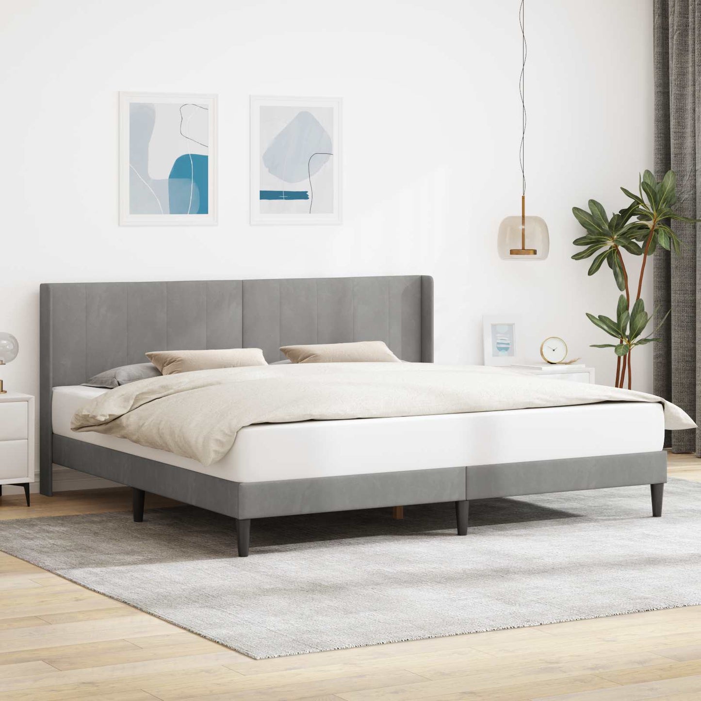 Sengestamme med hodegjerde Lysegrå 180 x 200 cm Fløyel