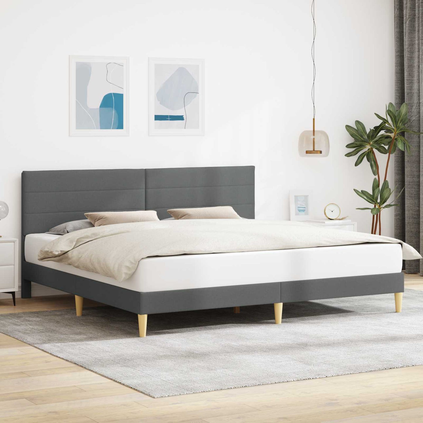 Sengestamme med hodegjerde Mørkegrå 180 x 200 cm Stoff