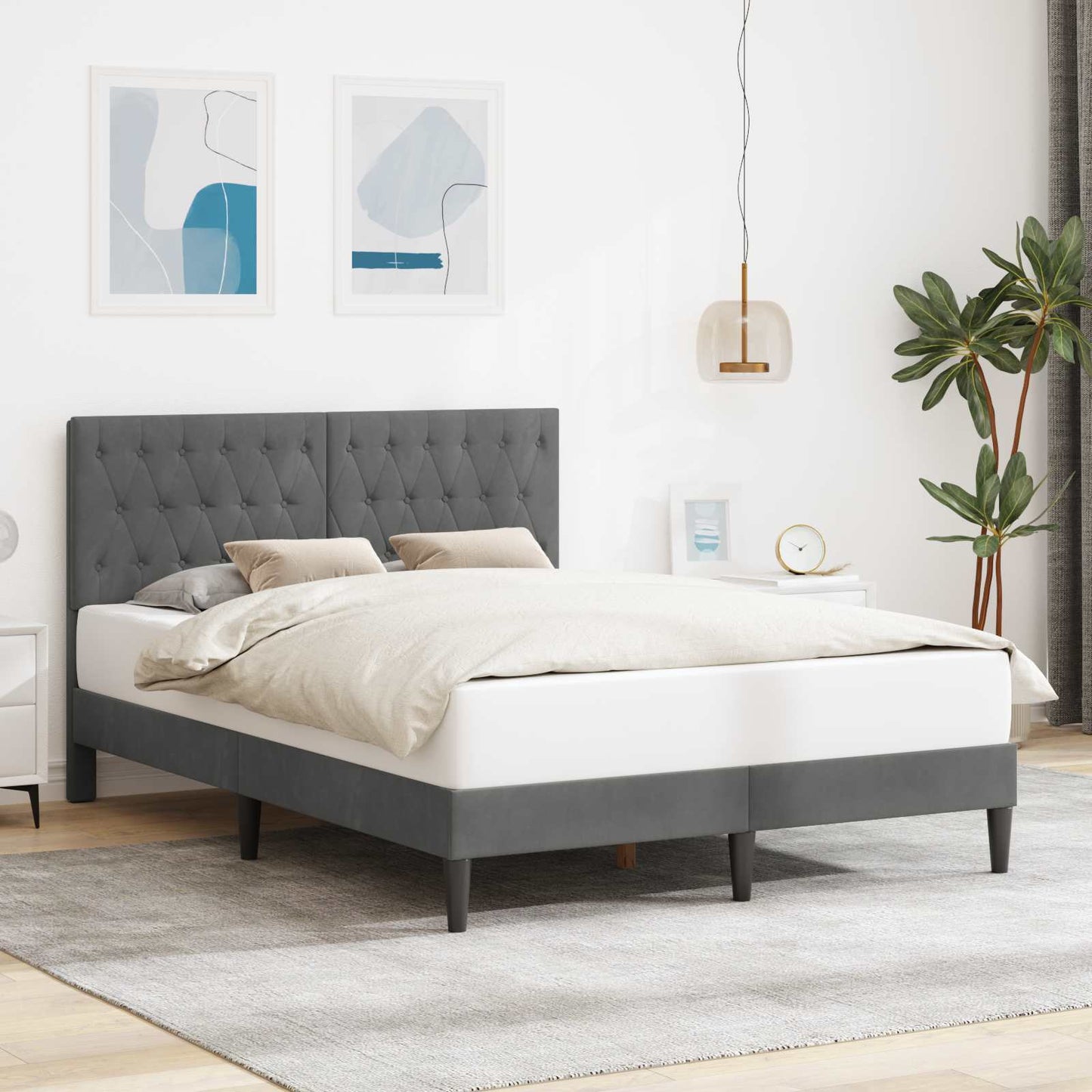 Sengestamme med hodegjerde Mørkegrå 180 x 200 cm Fløyel