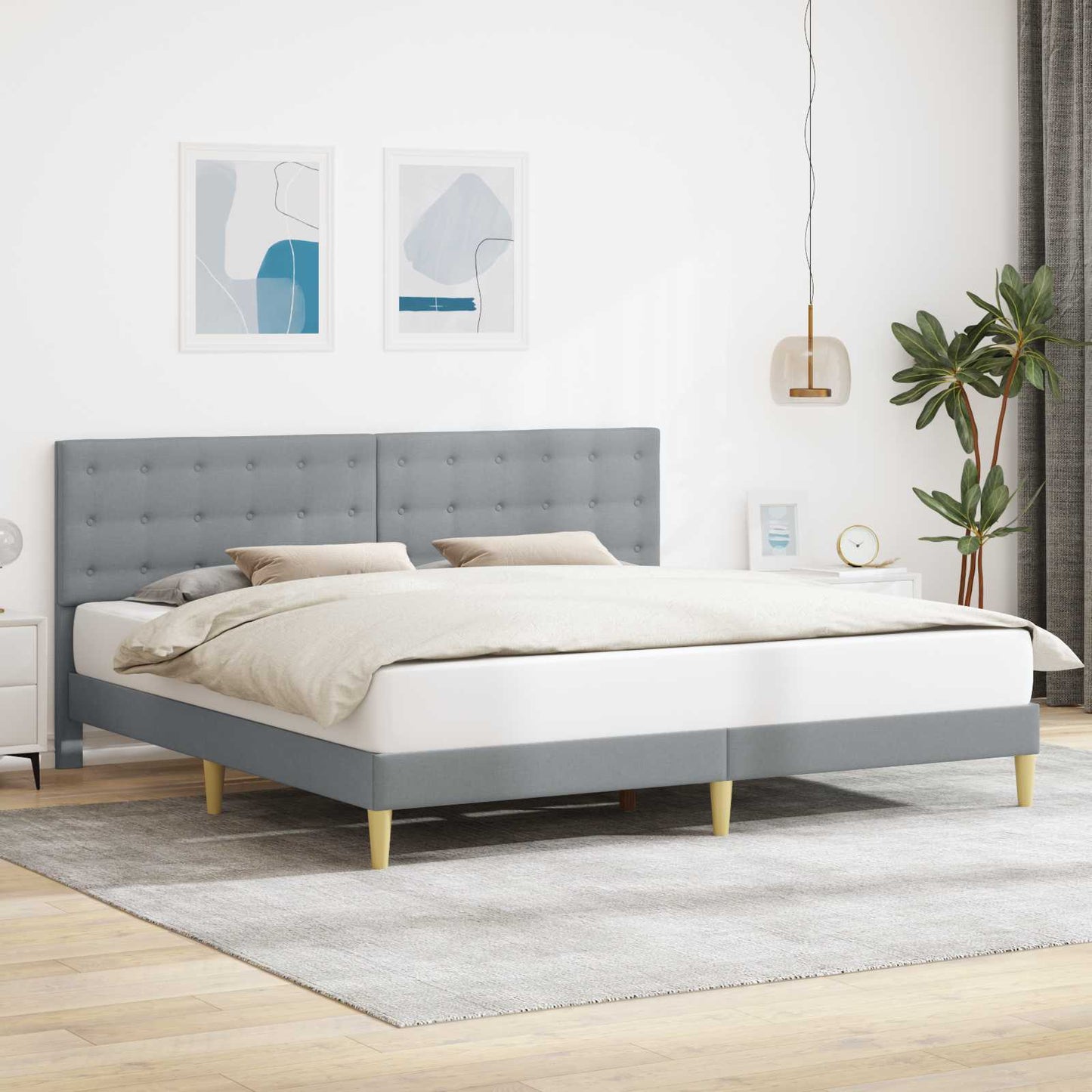 Sengestamme med hodegjerde Lysegrå 180 x 200 cm Stoff