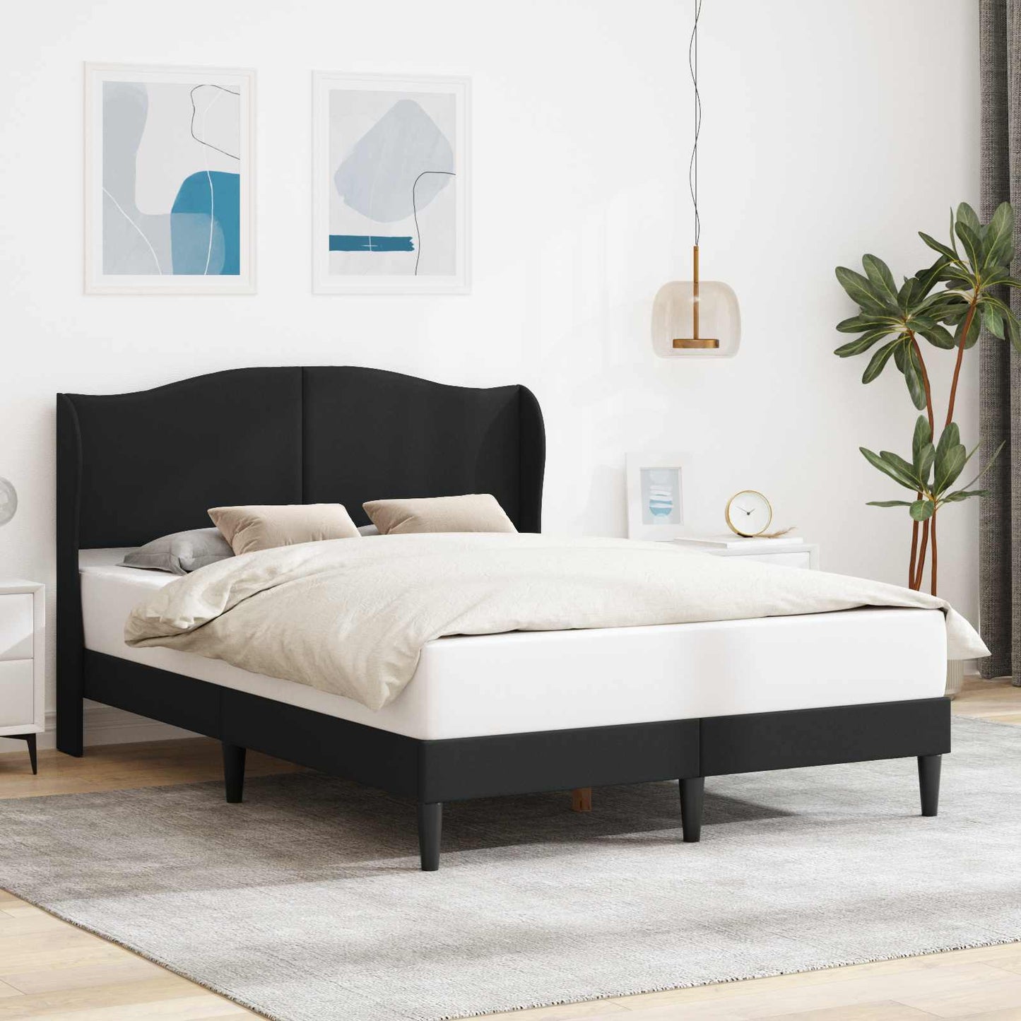 Sengestamme med hodegjerde Svart 135 x 190 cm Kunstlær