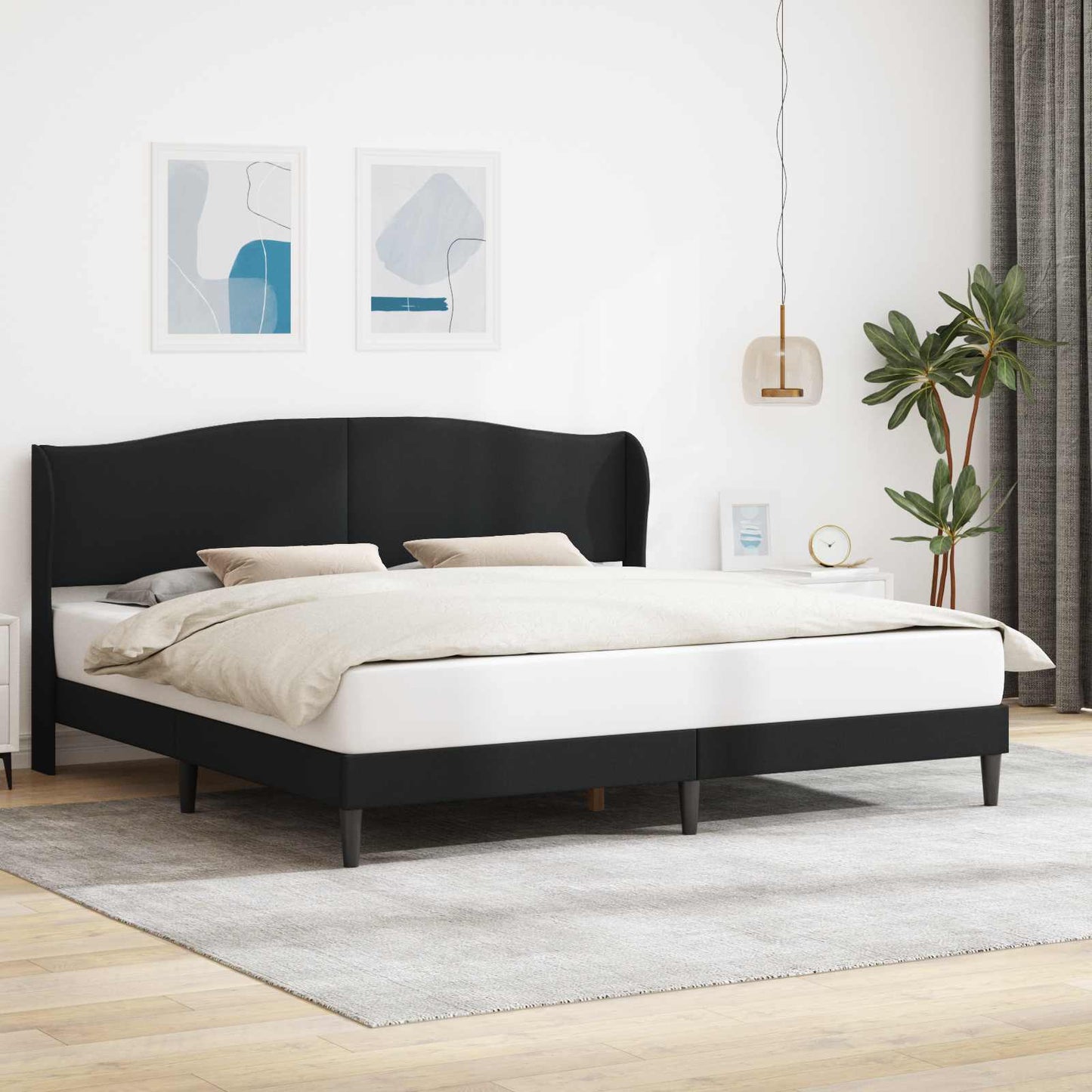 Sengestamme med hodegjerde Svart 180 x 200 cm Kunstlær