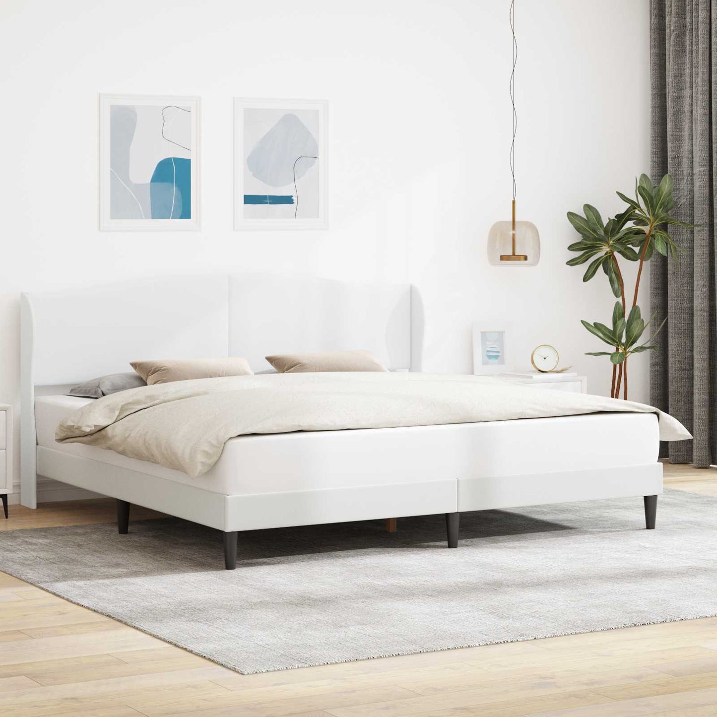 Sengestamme med hodegjerde Hvit 180 x 200 cm Kunstlær